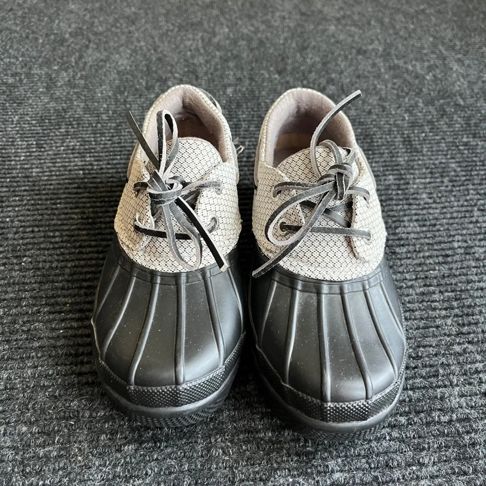 Sperry Duck Shoes Womens 5 Black Oatmeal Waterproof Saltwater Boat Rain Boots